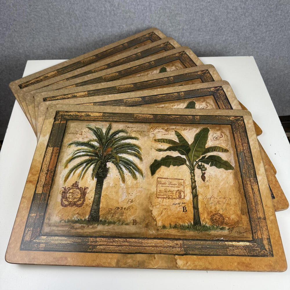 Pimpernel by Danuta Barnett Tropical Palm Tree Placemats Set 6 Vintage Botanical